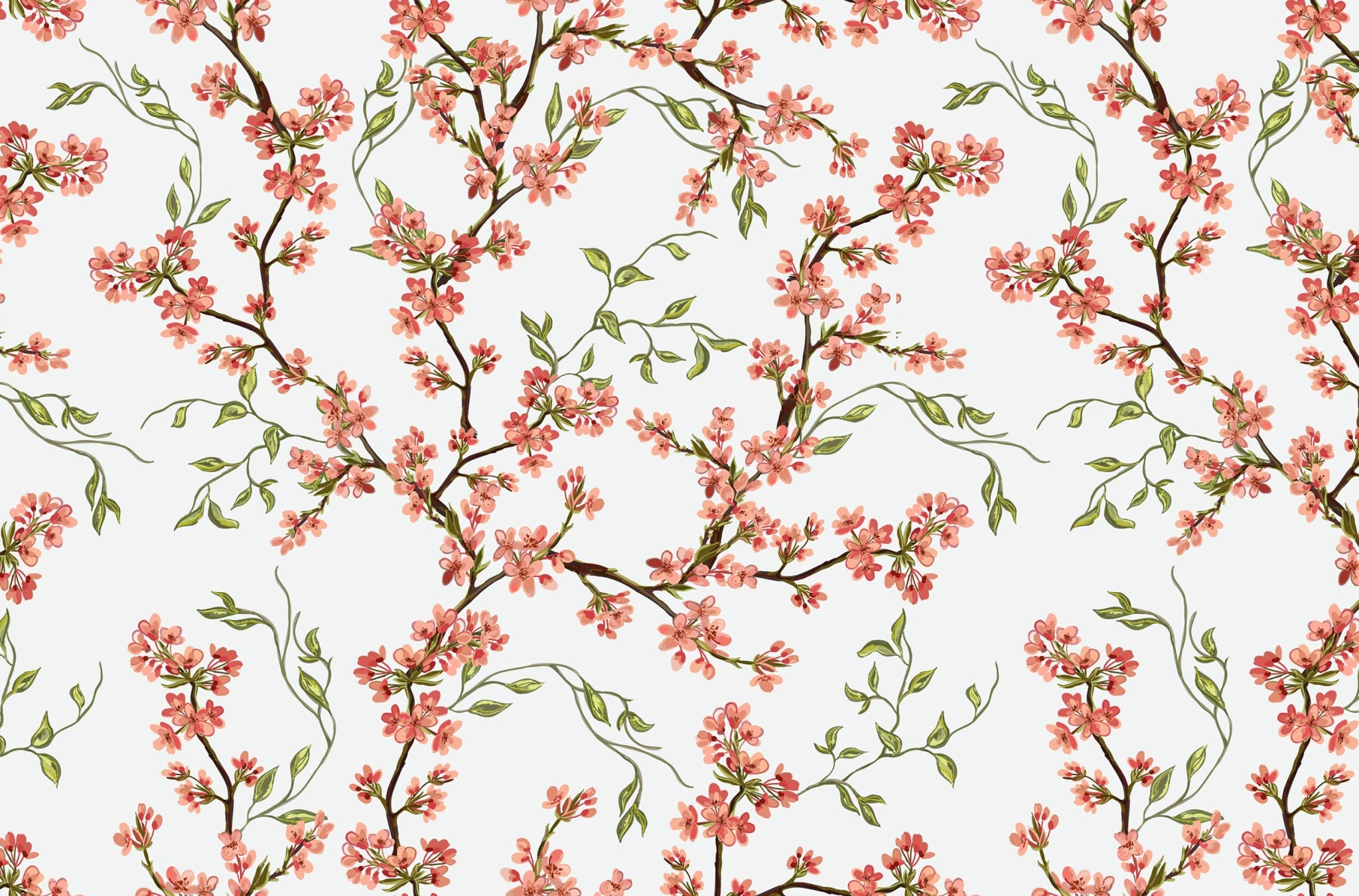 Papier Peint Branches Fleuries Roses