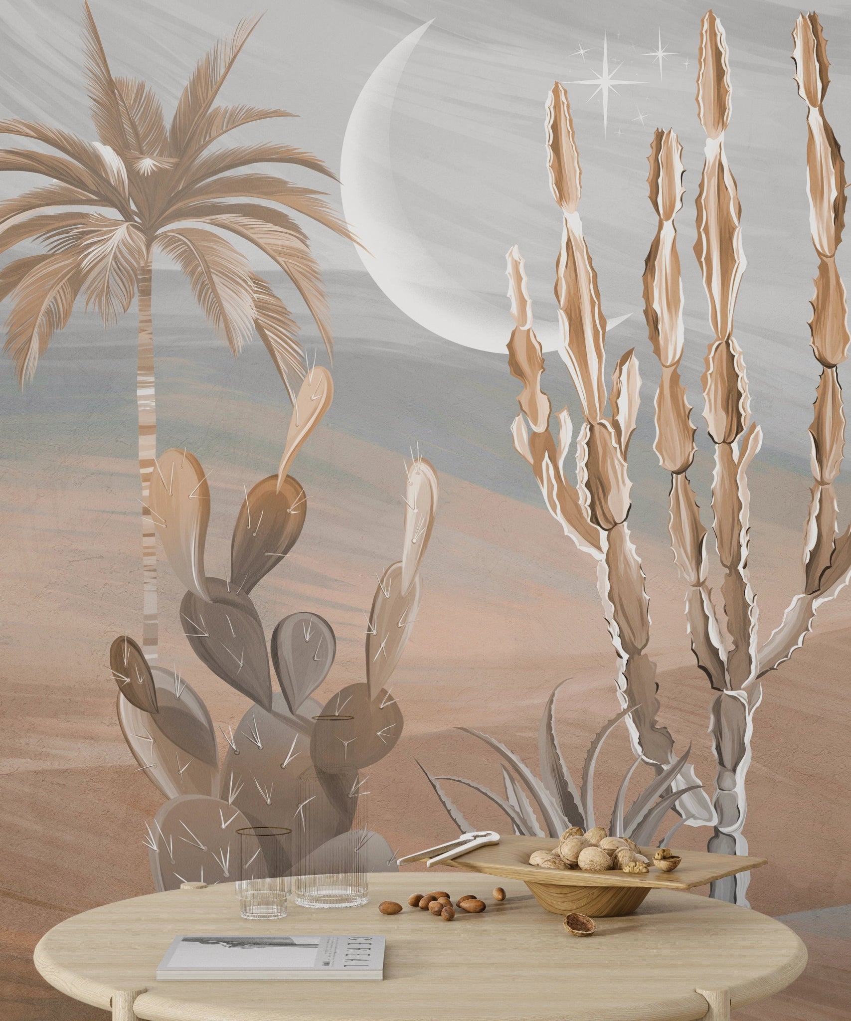 Papier peint Cactus au Clair de Lune - Kam & Leon