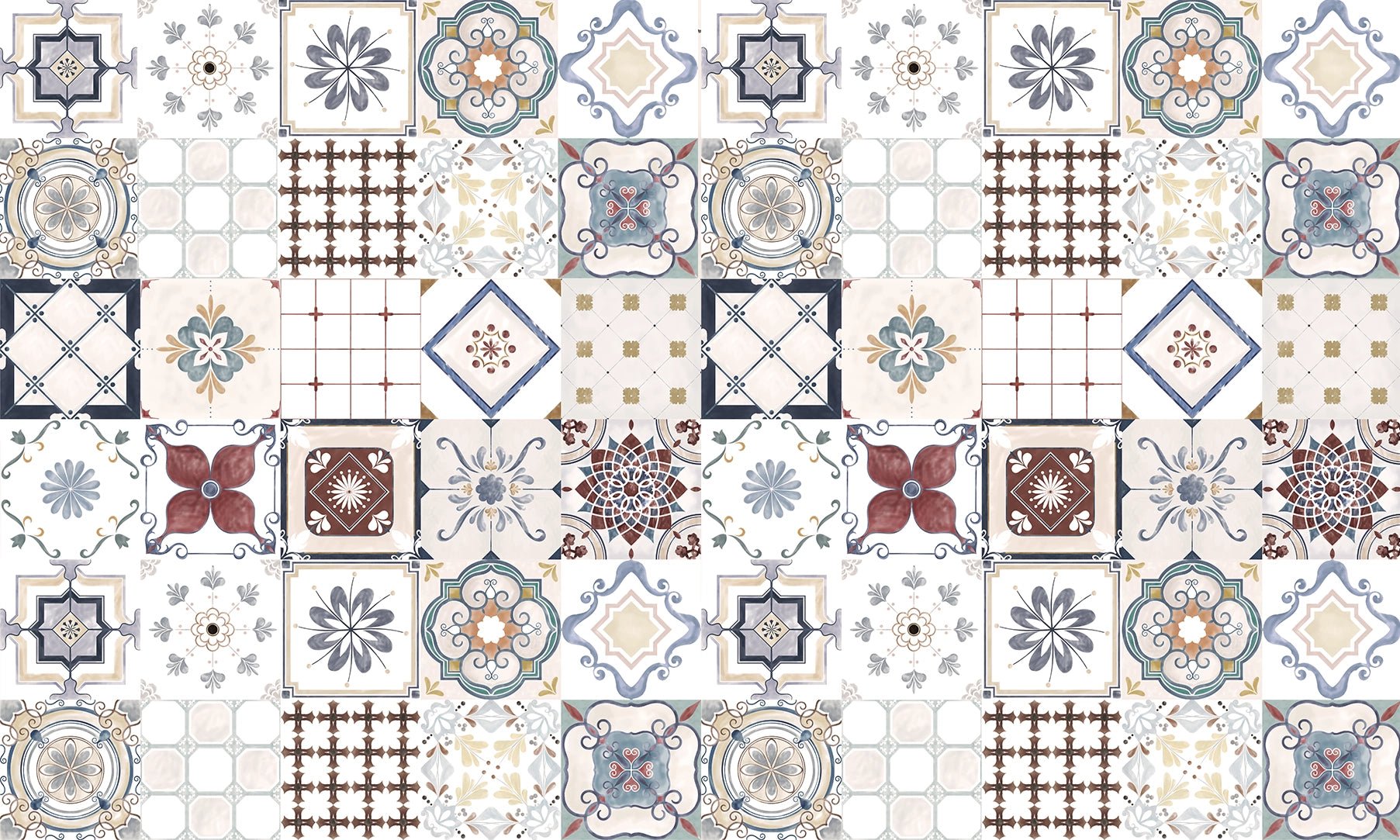 Papier peint carreaux de ciment motifs arabesques