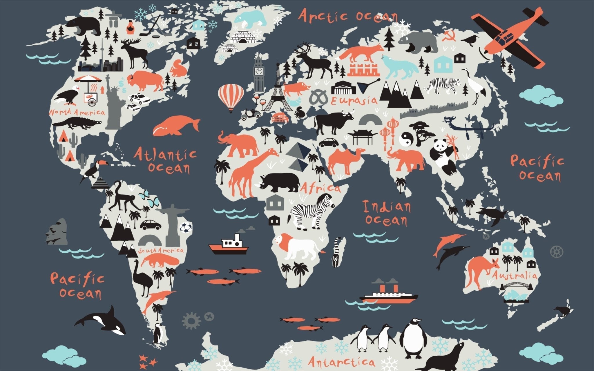 Papier peint carte animaux enfant