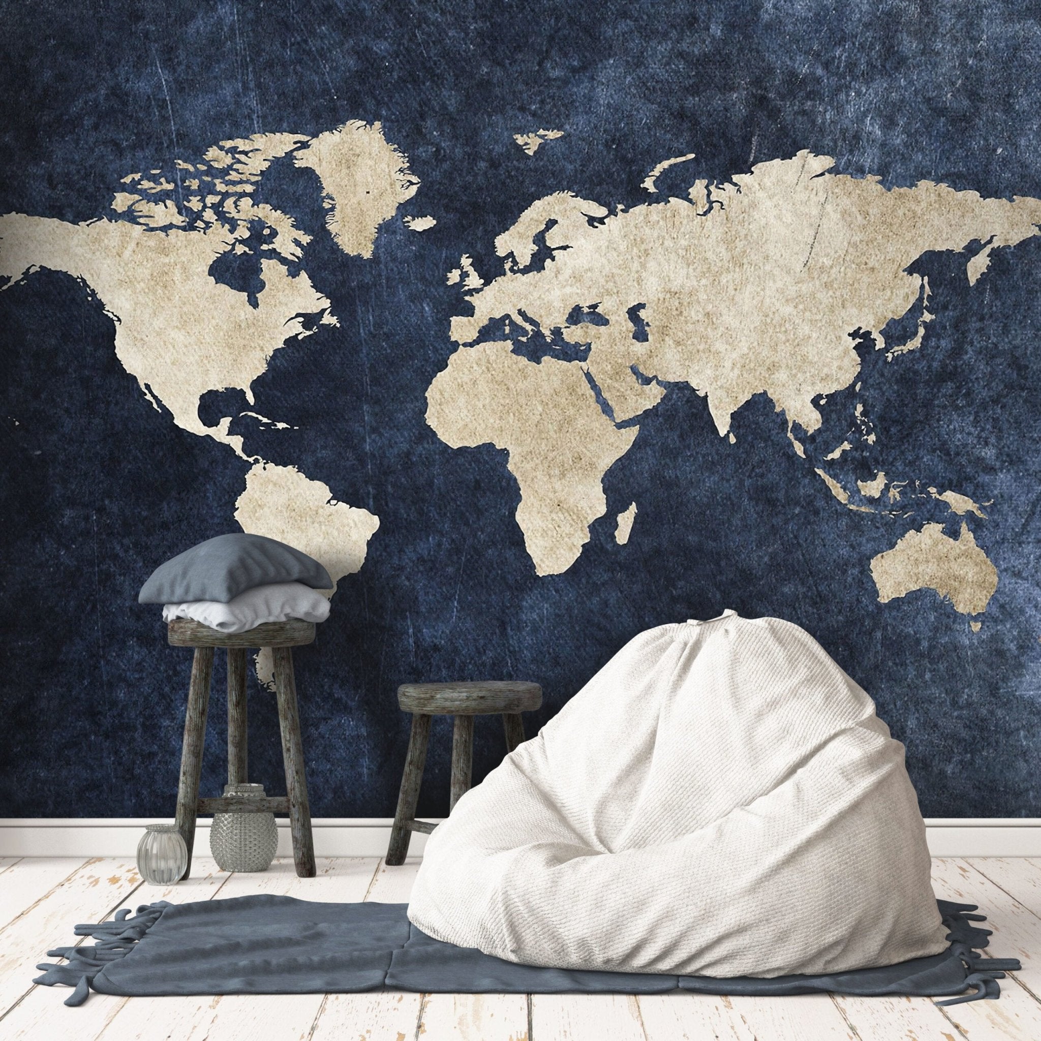 Papier peint carte bleu et beige