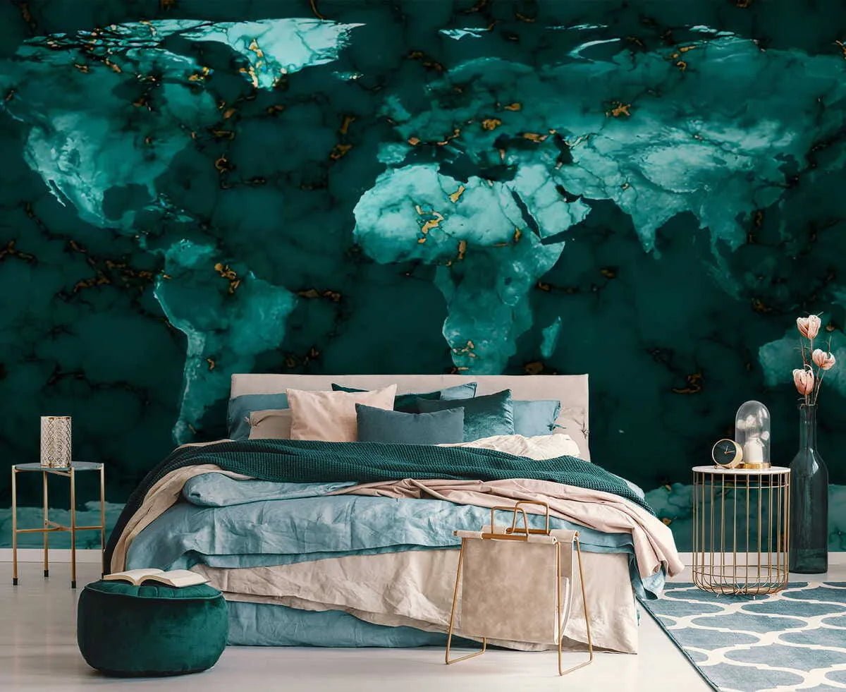 Papier peint carte du monde verte