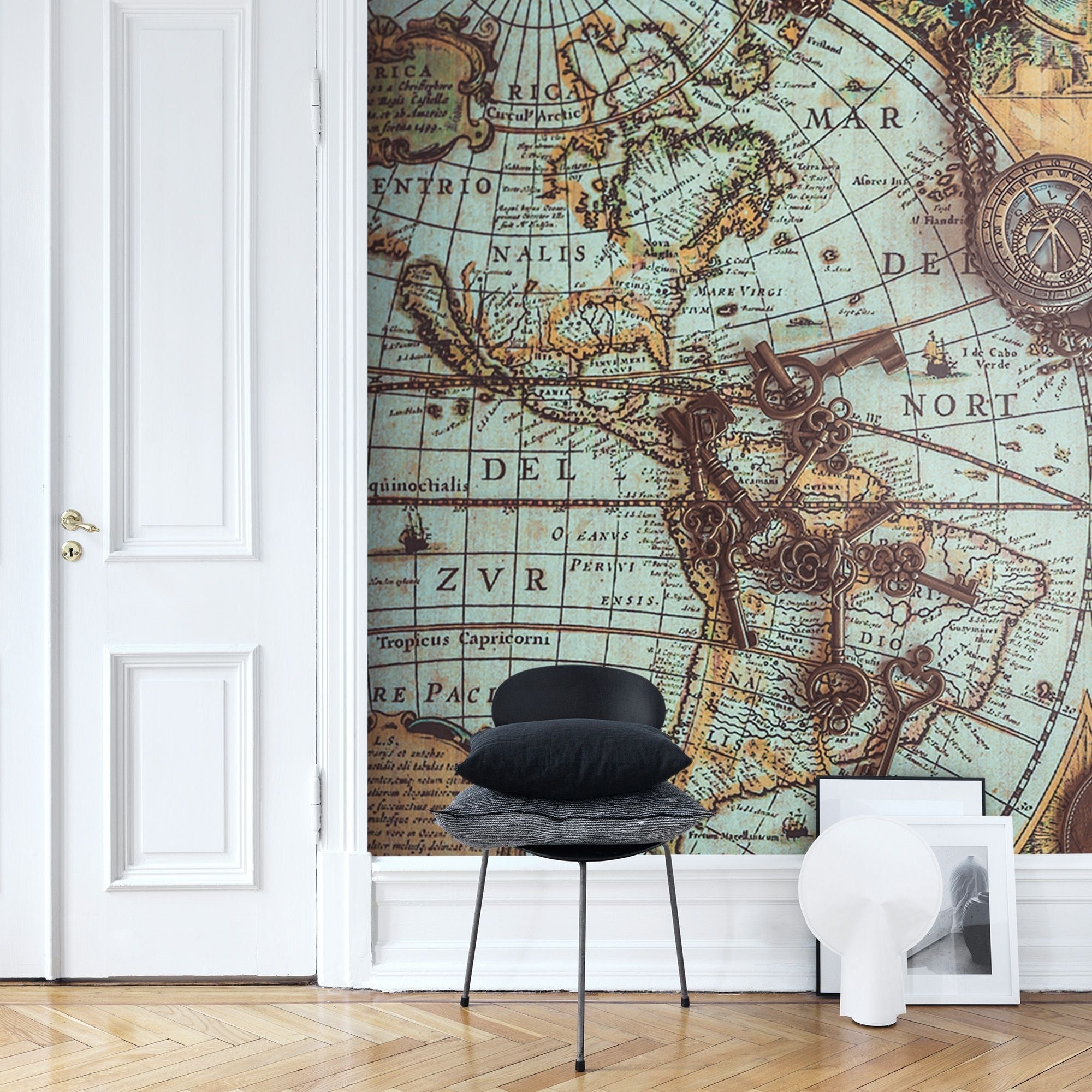 Papier peint carte marine et boussole