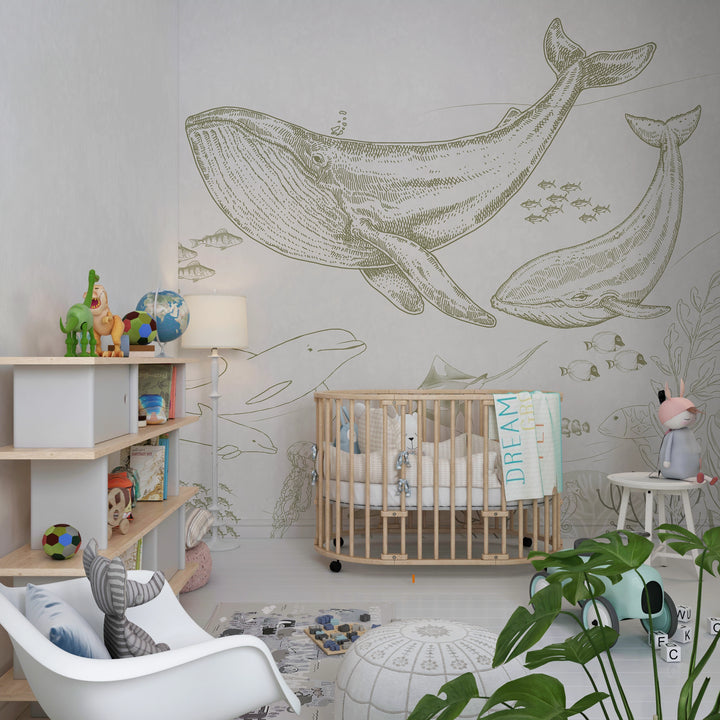 Papier peint chambre bébé Baleines & Océans Doux