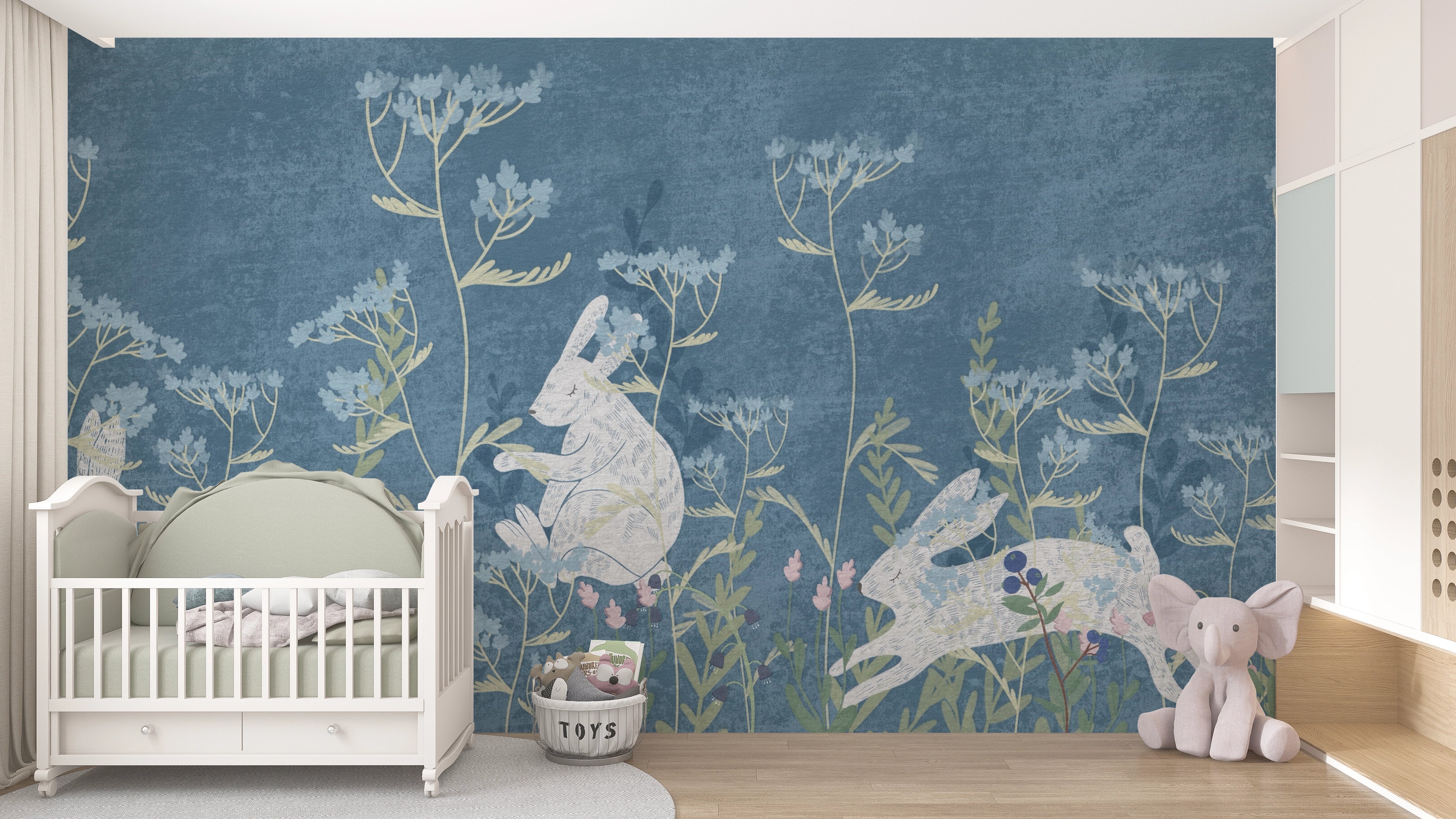 Papel Pintado Infantil – Conejos y Flores Silvestres 
