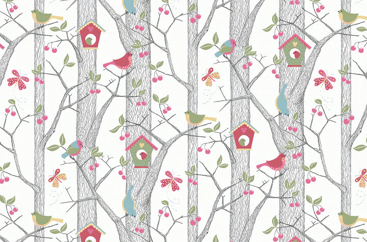 Papier peint chambre enfant Forêt Illustrée aux Oiseaux