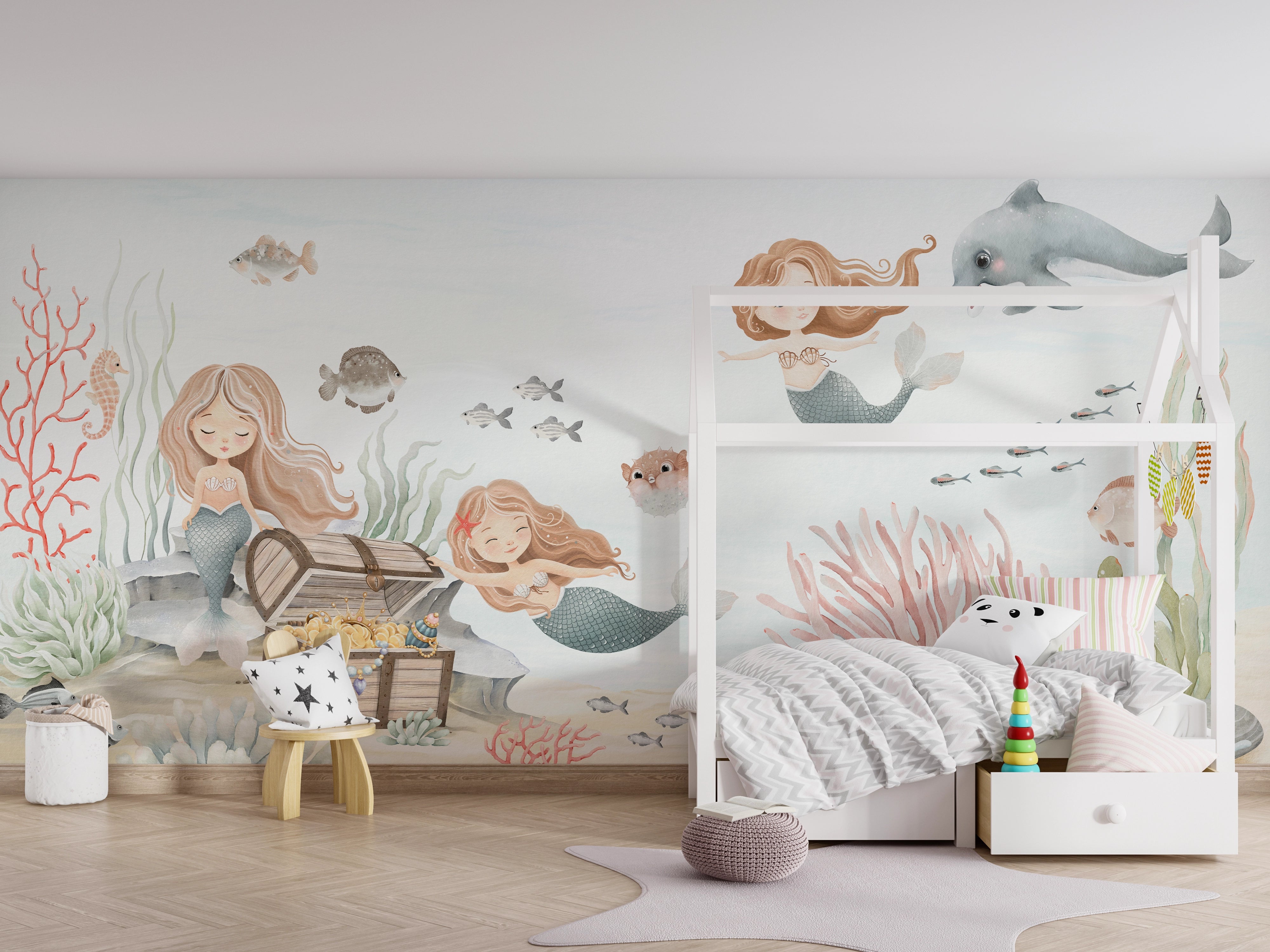 Mermaid Treasure children's room wallpaper 