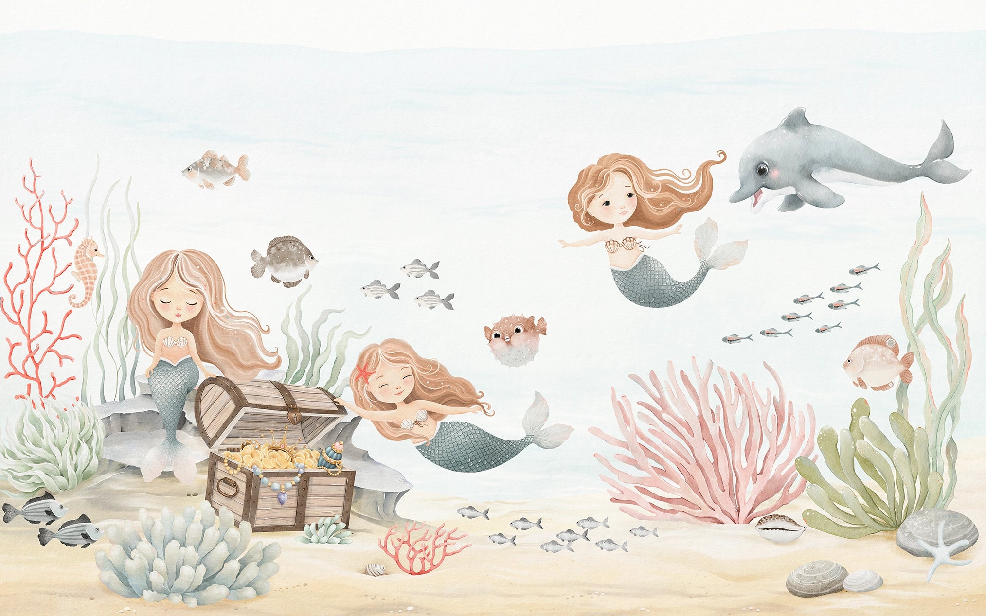 Mermaid Treasure children's room wallpaper 