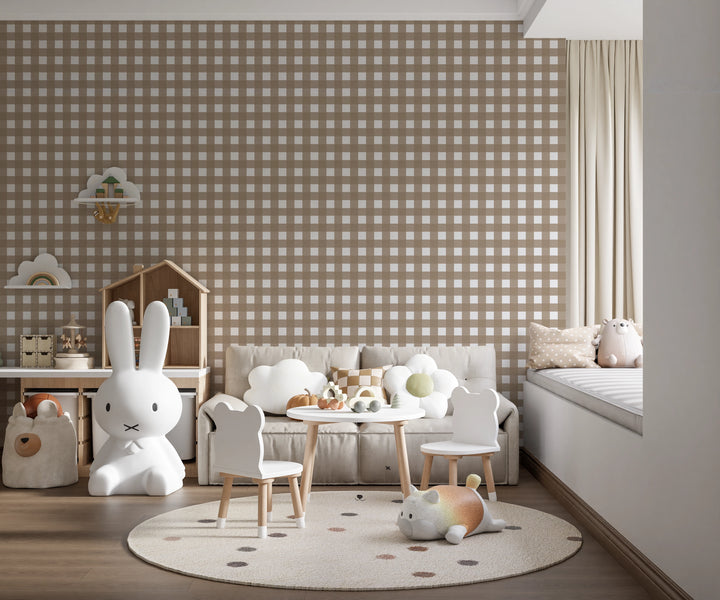 Papier peint Vichy Carreaux Taupe