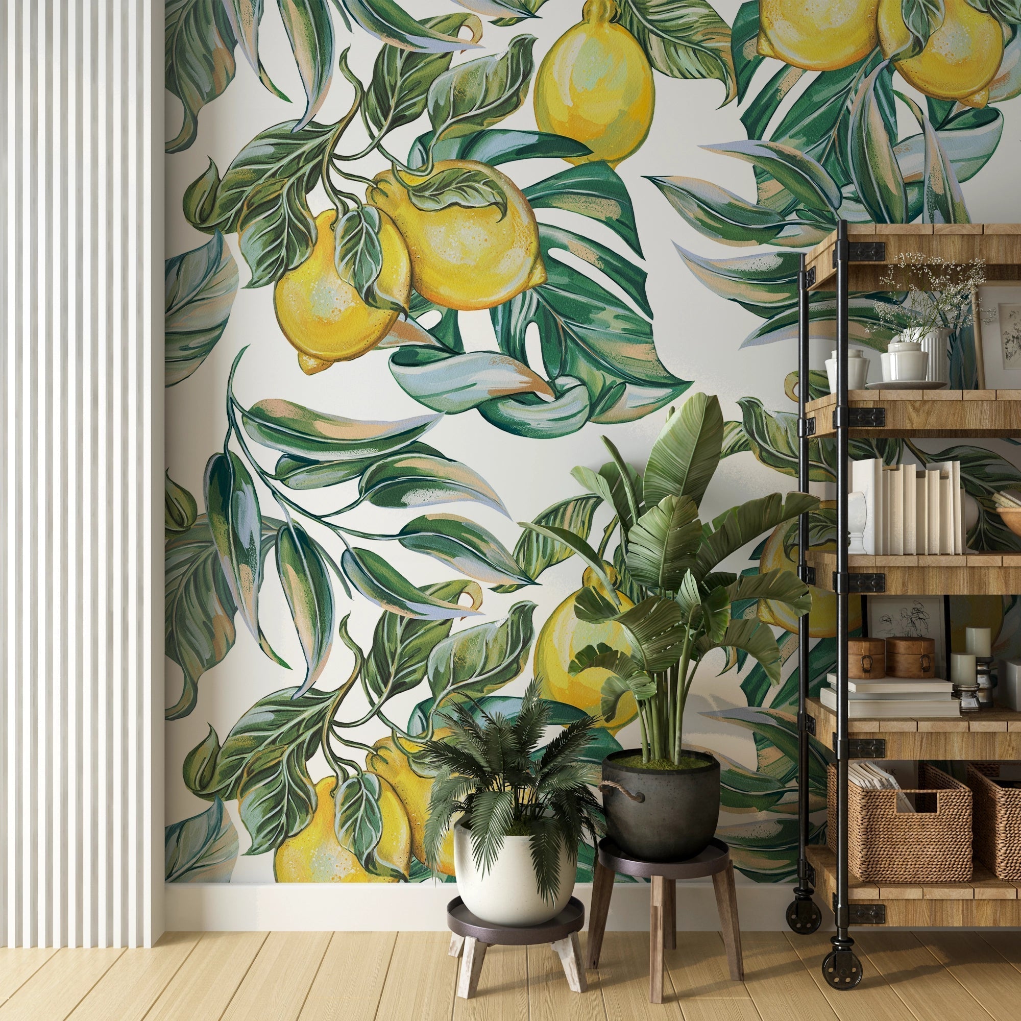 Papier peint citron jaune