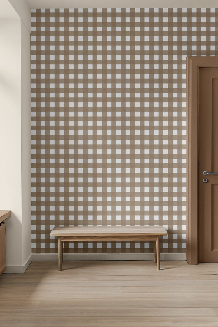 Papier peint Vichy Carreaux Taupe