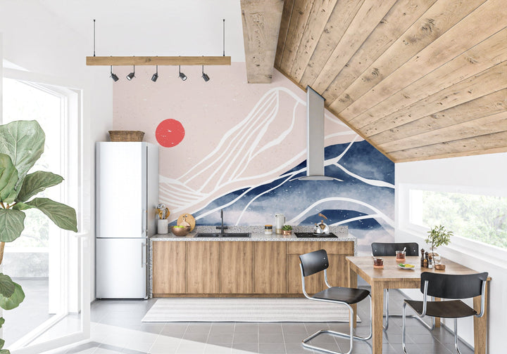Papier Peint Cuisine Montagne Graphique - Kam & Leon