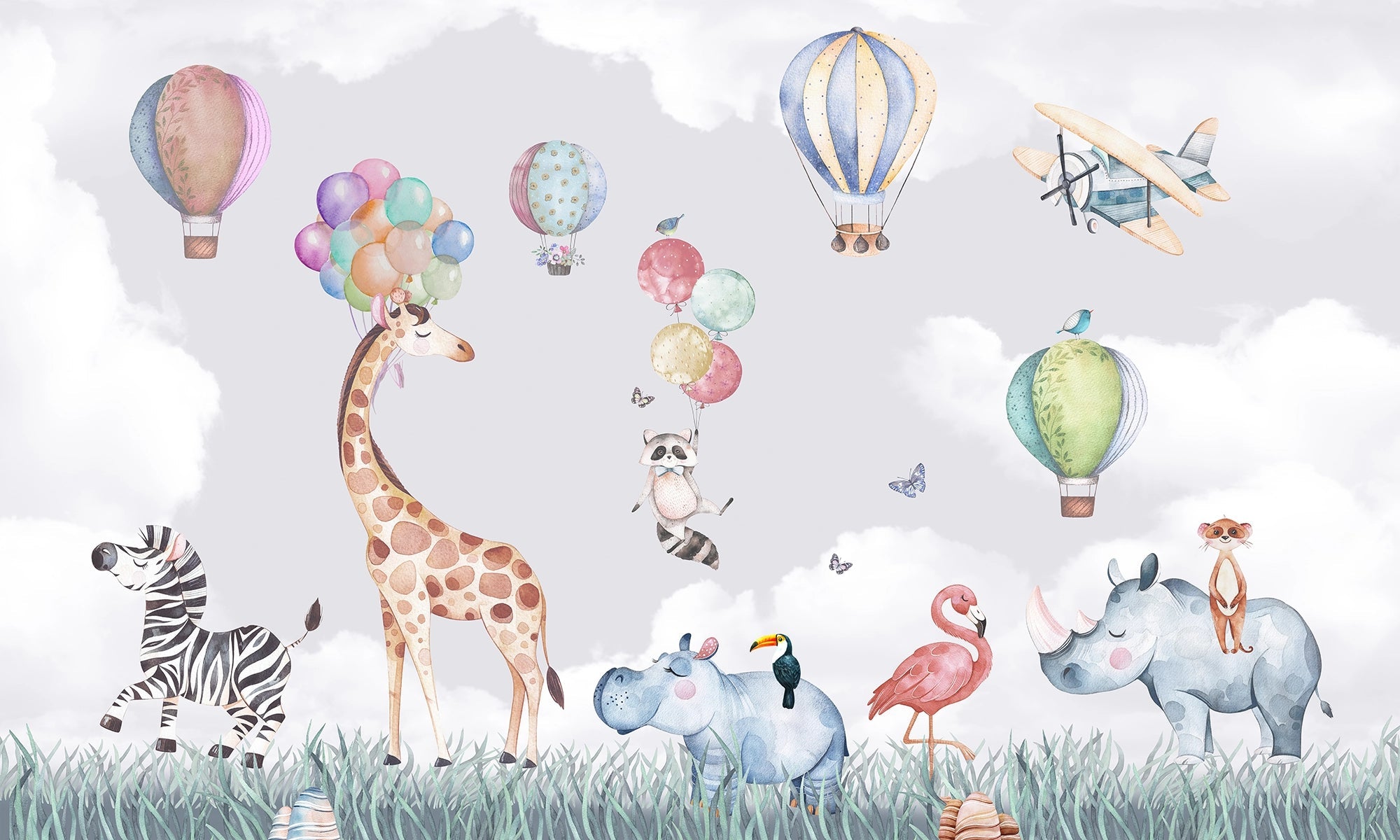 Elefant, Toucan, Flamant Rose und Firma Wallpaper