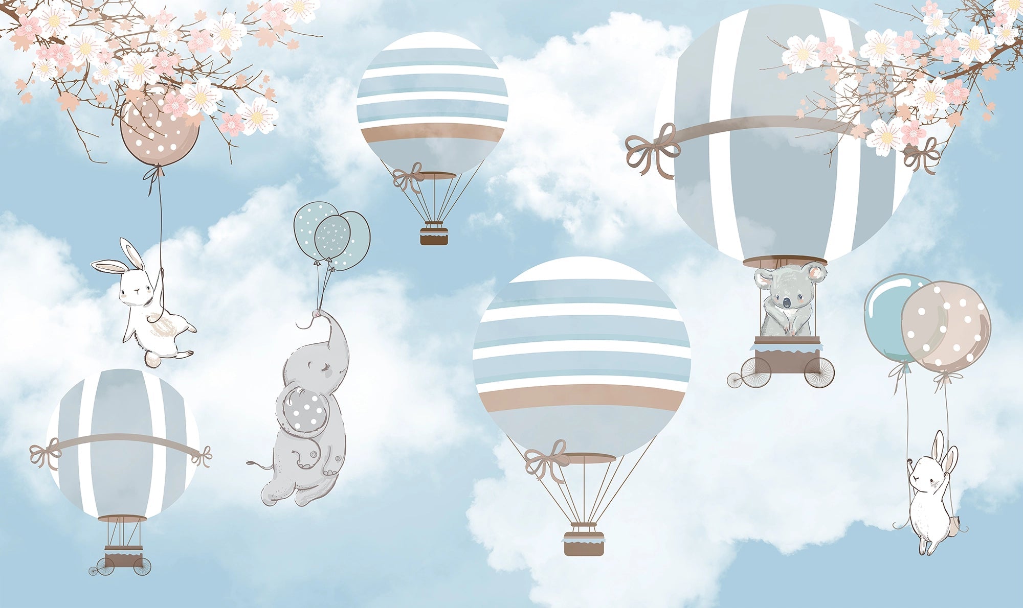 Papier Peint Enfant Animaux dans les Nuages