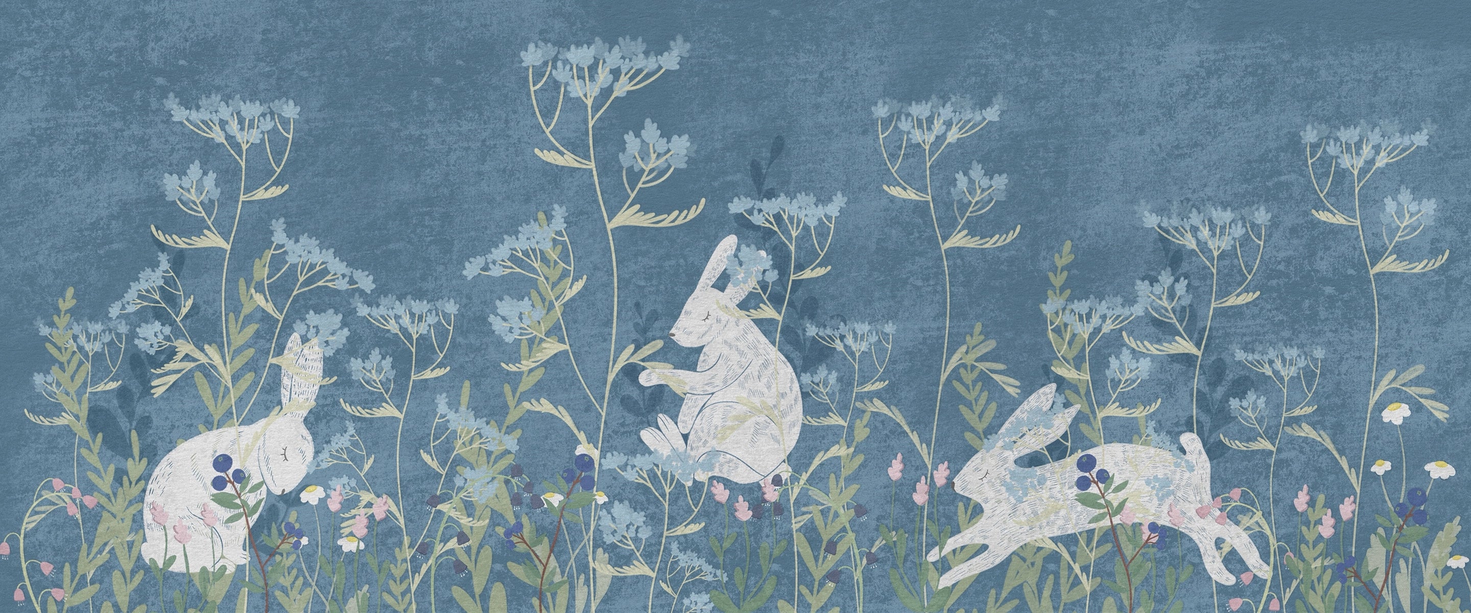 Papel Pintado Infantil – Conejos y Flores Silvestres 