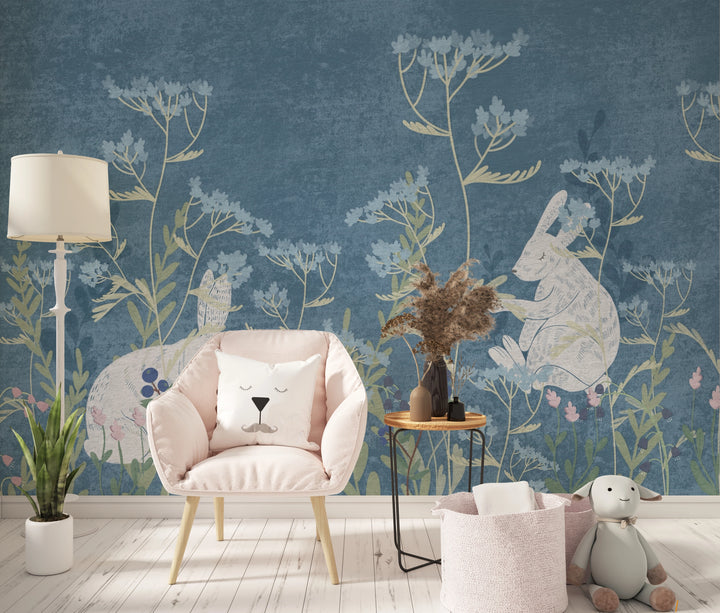 Papel Pintado Infantil – Conejos y Flores Silvestres 