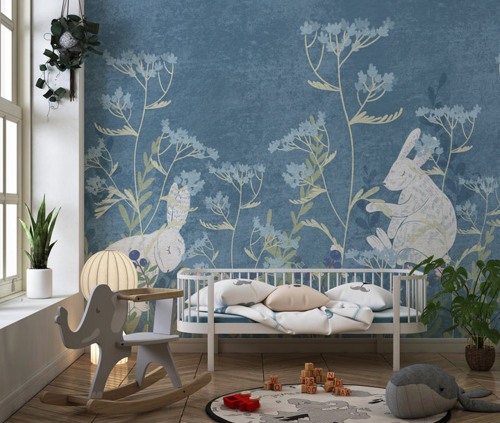 Papel Pintado Infantil – Conejos y Flores Silvestres 