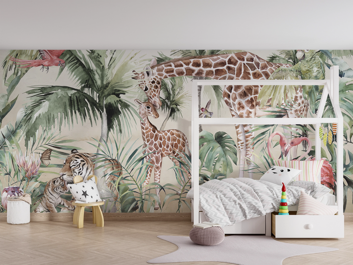 Papier peint enfant tendre savane - Kam & Leon