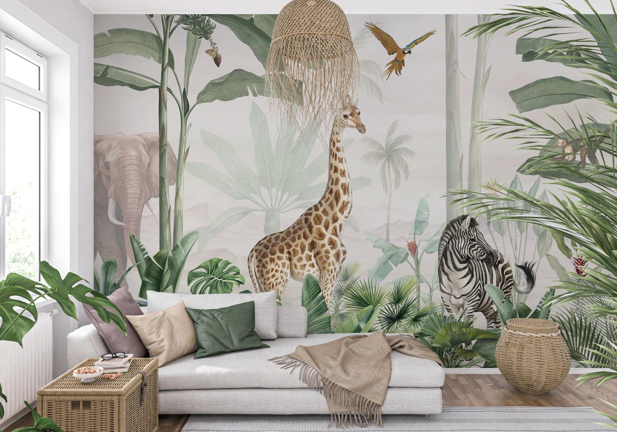 Papier Peint Exotique Girafe et Faune Tropicale