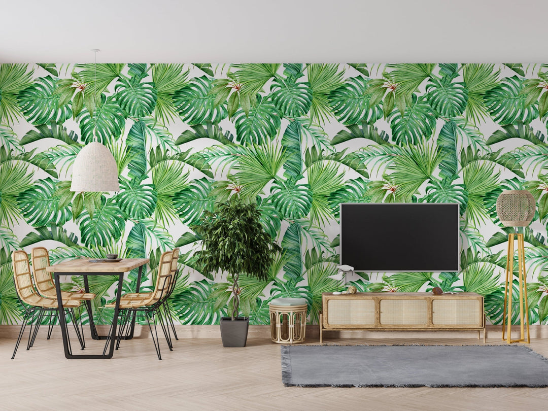 Papier peint feuille de palmier et monstera - Kam & Leon