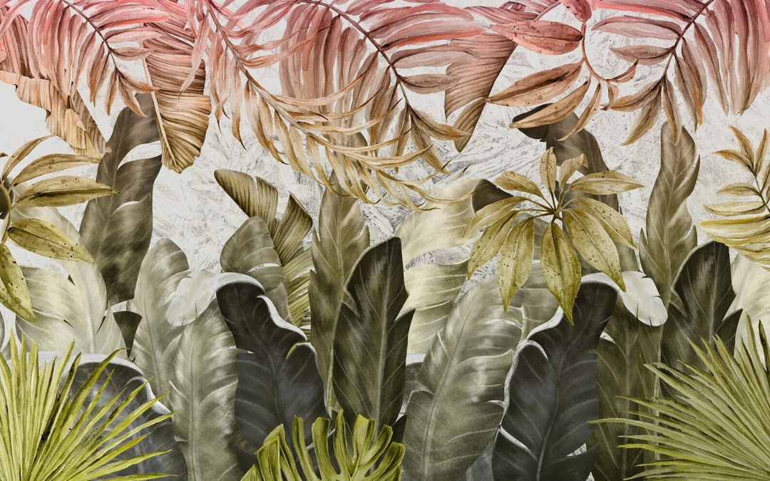 Papier peint feuille exotique rose et vert - Kam & Leon