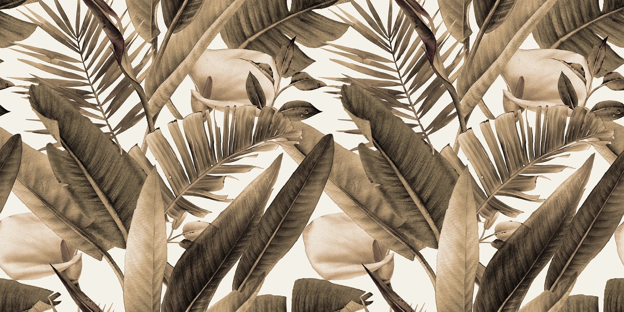 Papel pintado de hojas tropicales sepia
