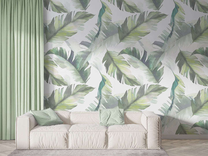 Papier peint Feuilles Tropicales Aquarelle