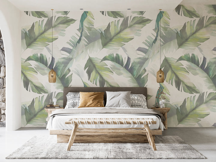 Papier peint Feuilles Tropicales Aquarelle