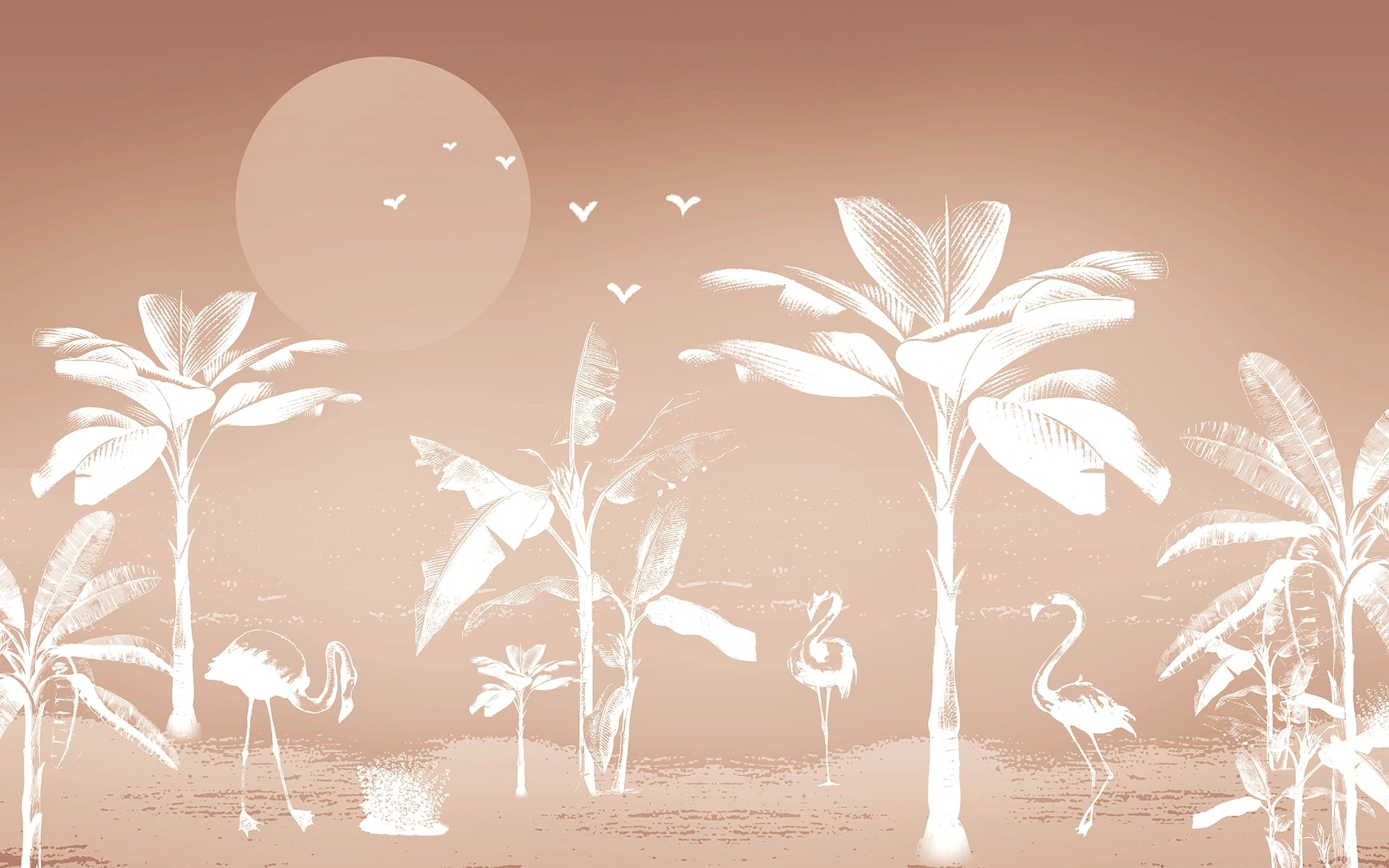 Papier Peint Flamants Tropicaux au Crépuscule