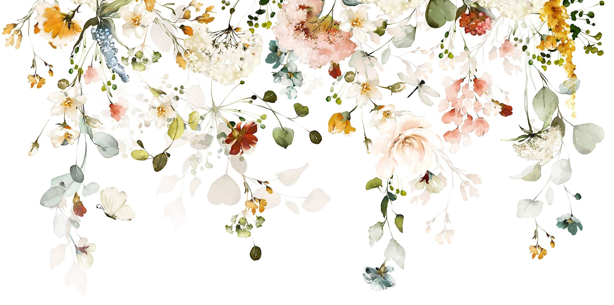 Papier peint fleurs blanches aquarelle
