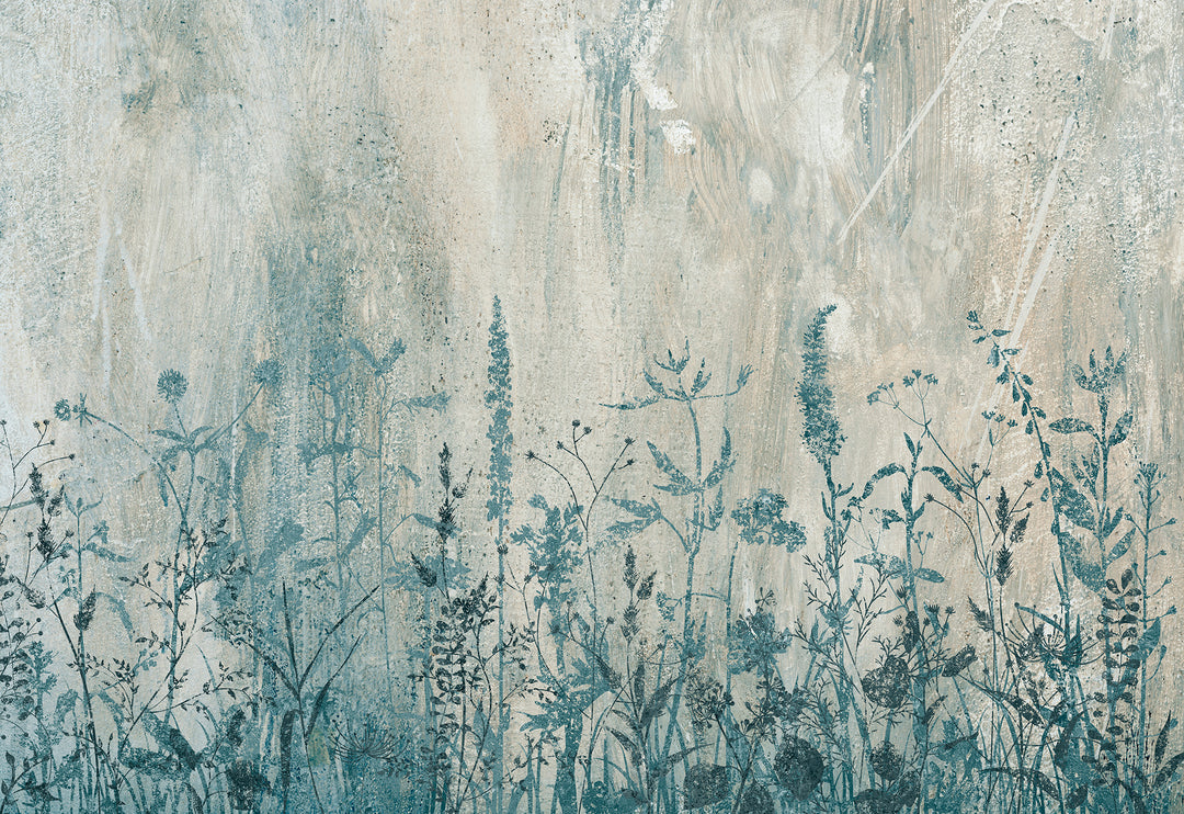 Tapetenblumen von blauen und weißen Feldern