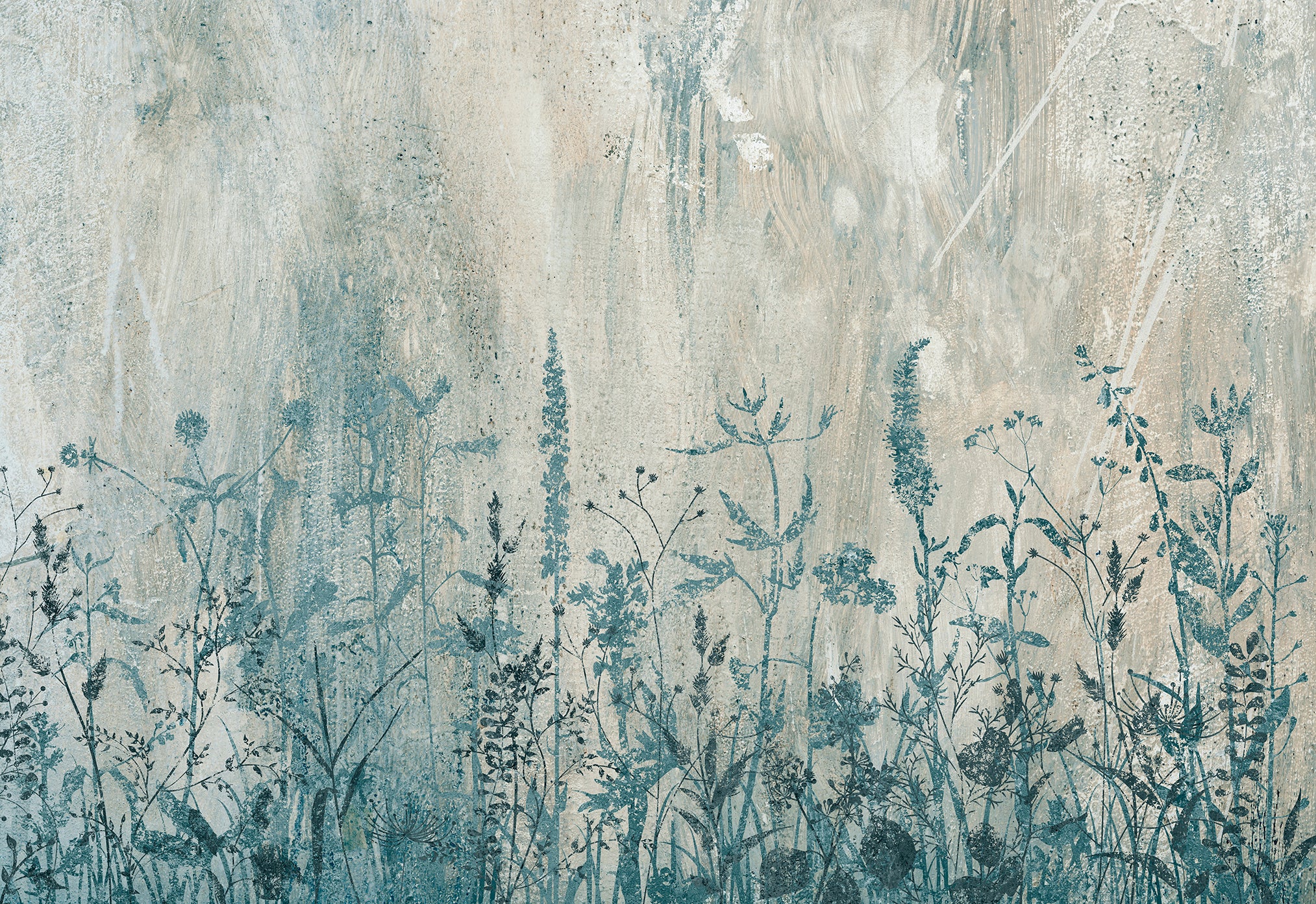 Tapetenblumen von blauen und weißen Feldern