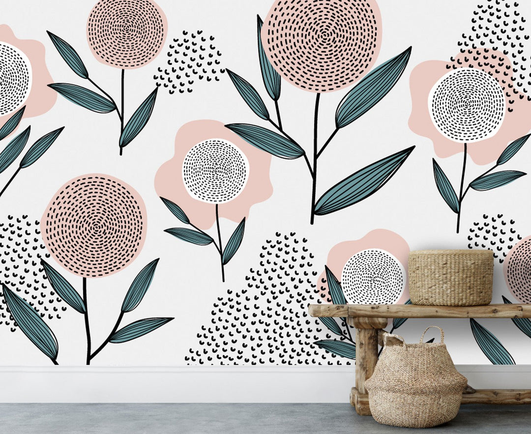 Papier peint fleurs rondes fantaisies - Kam & Leon
