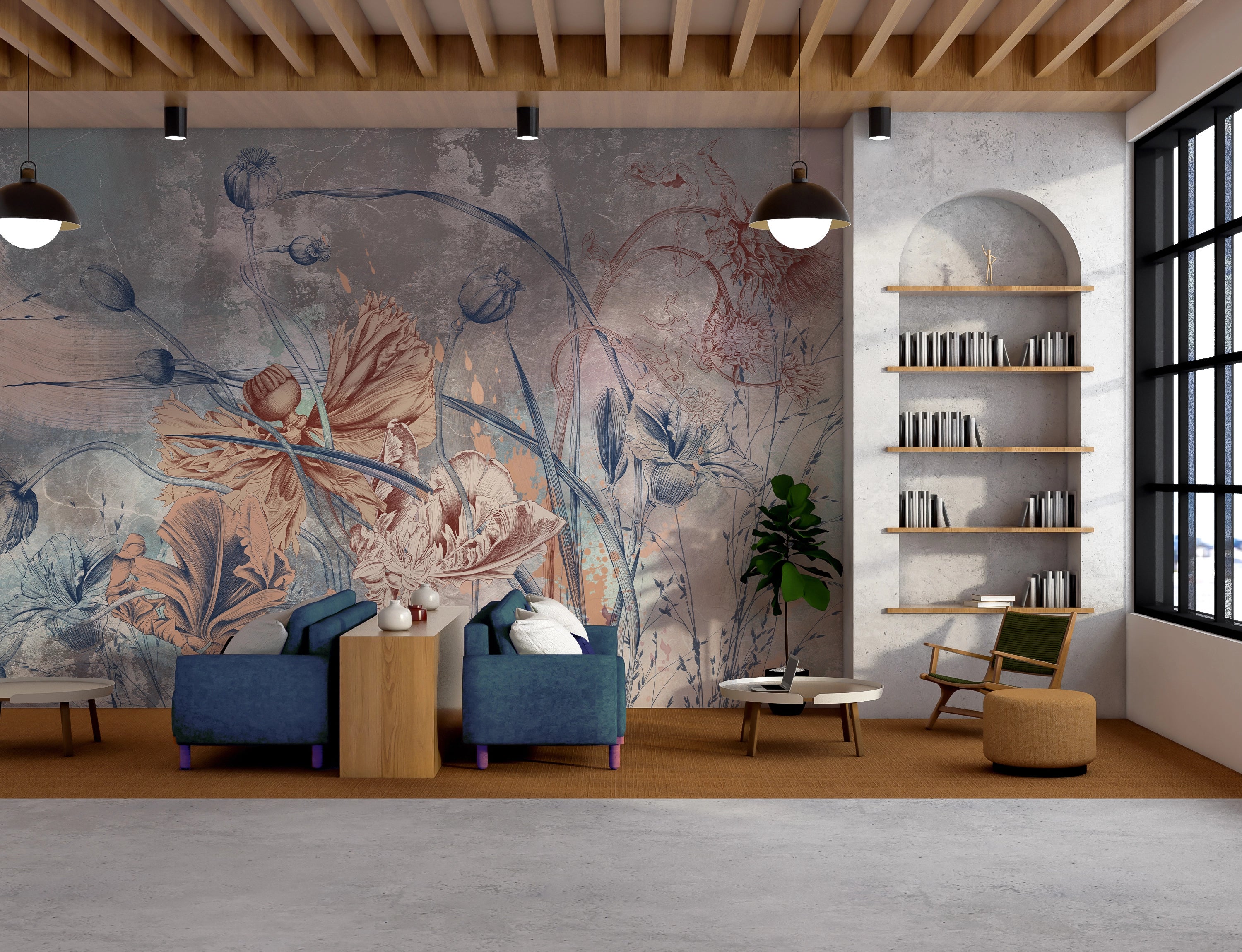 Papier peint panoramique Fleurs Illustrées