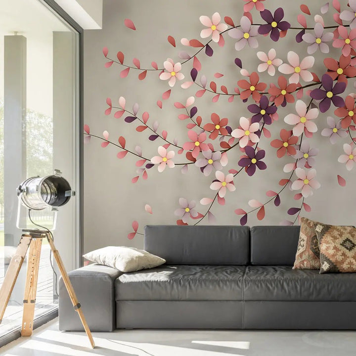 Papier peint floral trompe-l'œil arbre fleuri - Kam & Leon