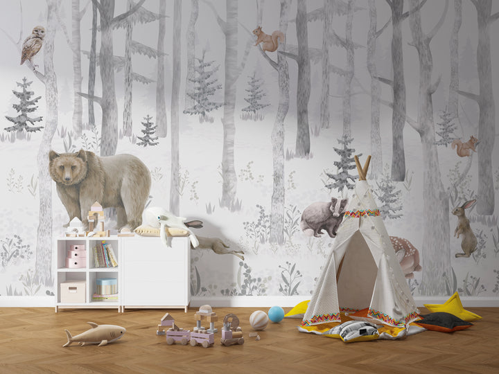 Papier peint forêt enneigée