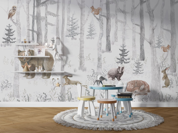 Papier peint forêt enneigée