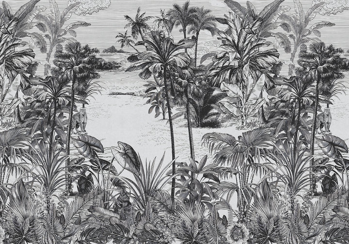 Papier peint forêt tropicale noir et blanc
