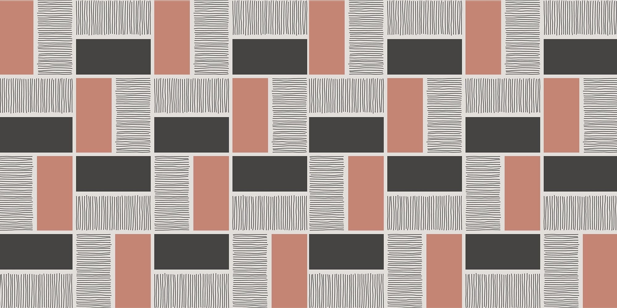 Papier peint géométrique rectangles rose et noir - Kam et Léon