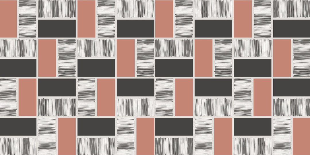 Papier peint géométrique rectangles rose et noir - Kam et Léon