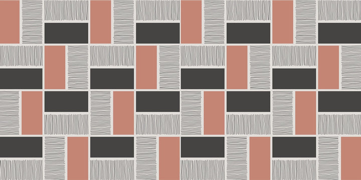 Papier peint géométrique rectangles rose et noir - Kam et Léon