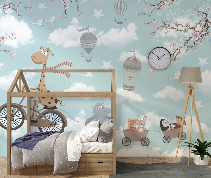 Papier peint girafe & Cie chambre enfant