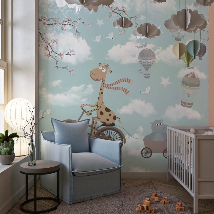 Papier peint girafe & Cie chambre enfant