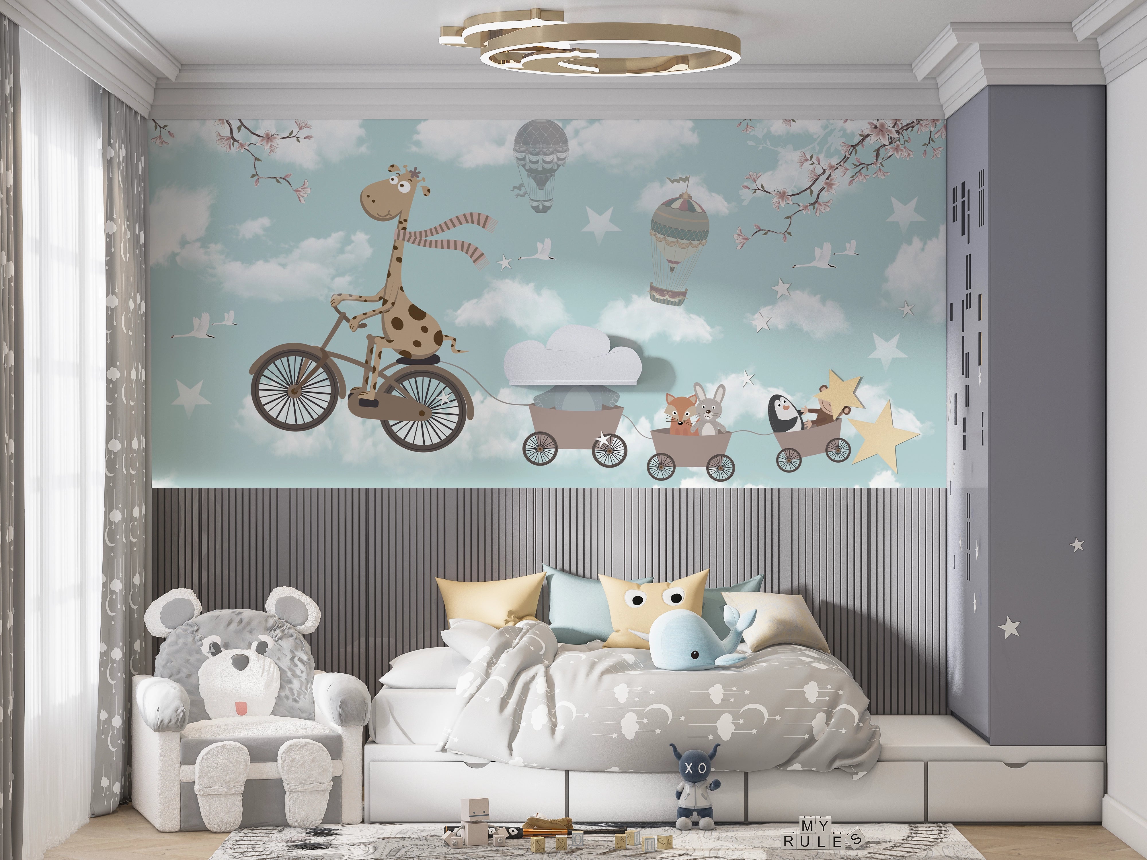 Papier peint girafe & Cie chambre enfant
