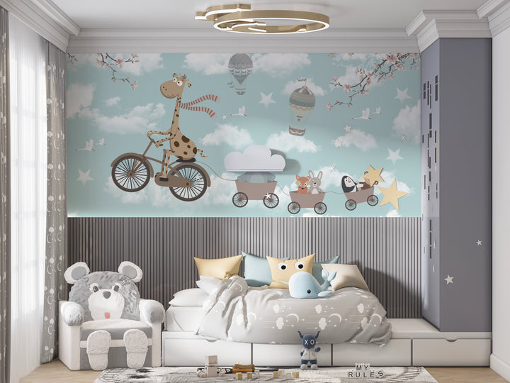 Papier peint girafe & Cie chambre enfant