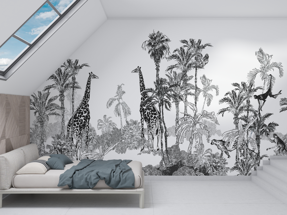 Papier peint Girafe dans la Jungle - Kam et Léon