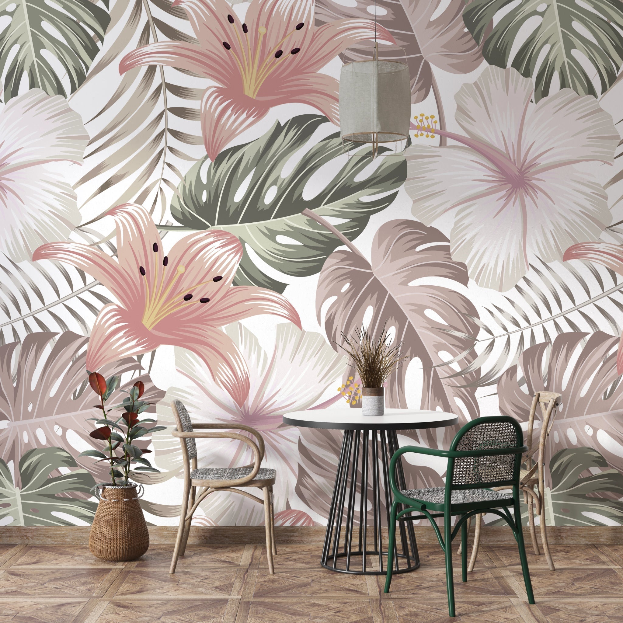 Papier peint hibiscus et monstera - Kam & Leon