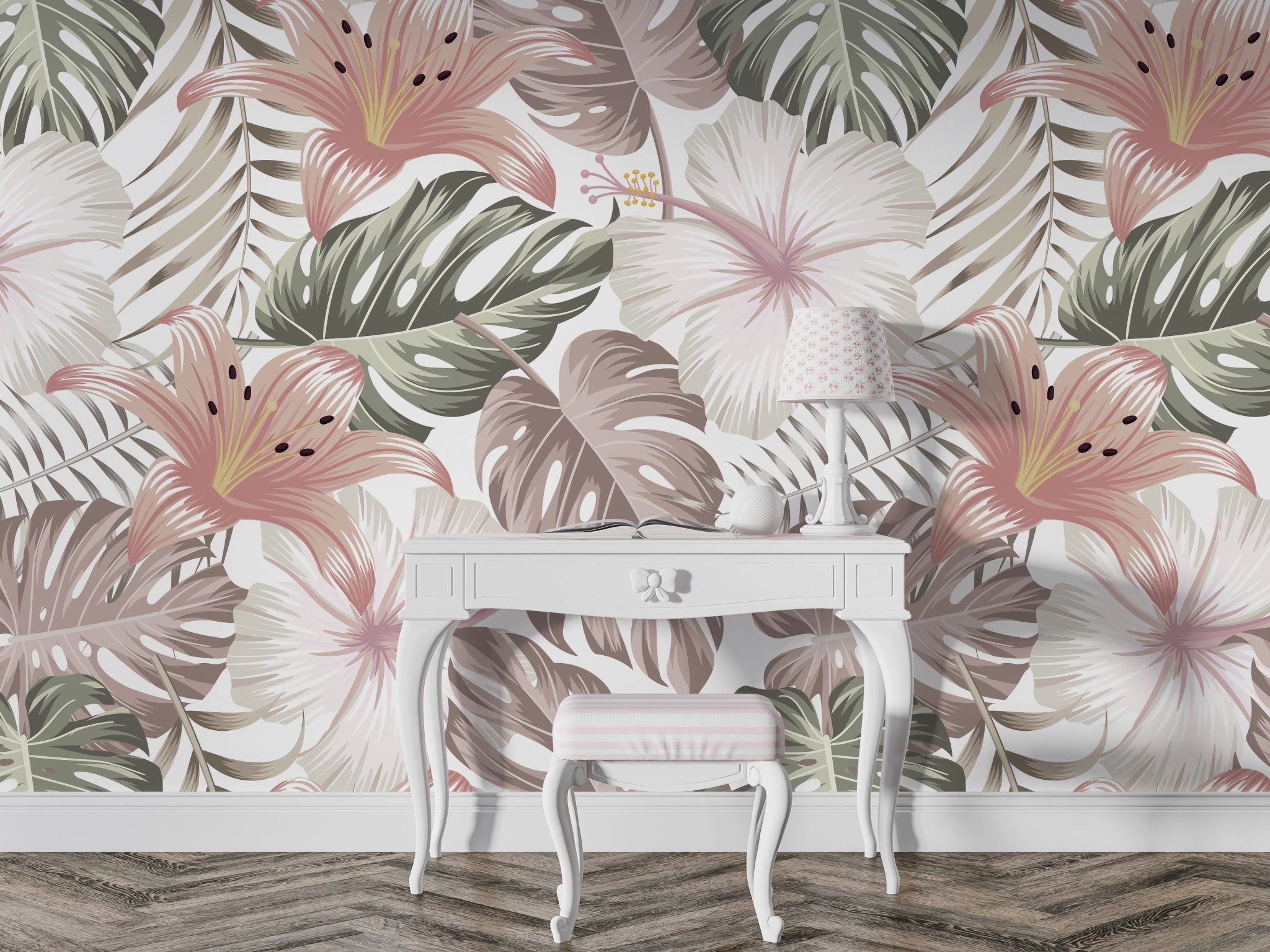 Papier peint hibiscus et monstera - Kam & Leon