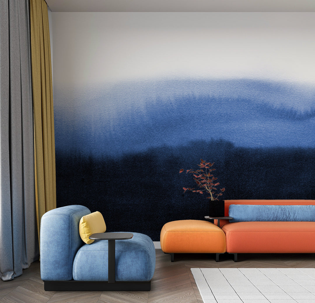 Papier peint horizon encre bleue