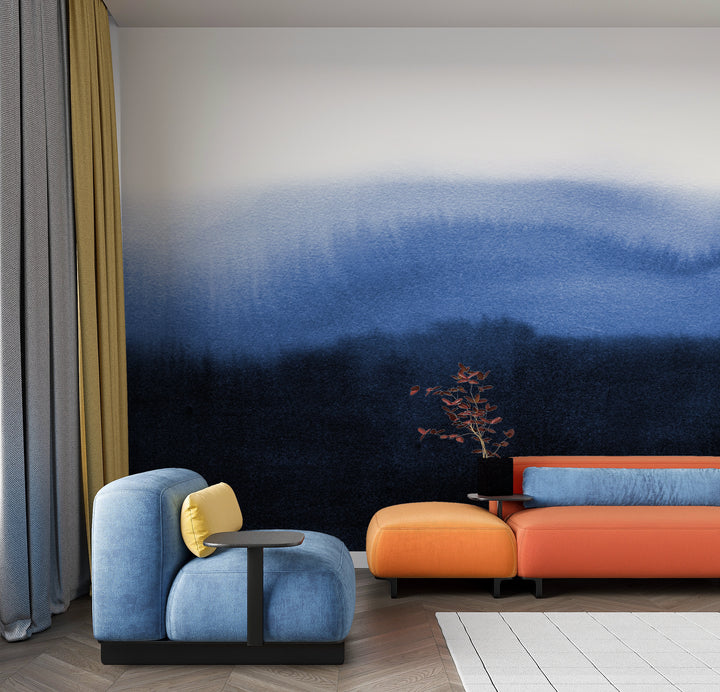 Papier peint horizon encre bleue